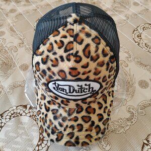 Von Dutch Logo Leopard Print Trucker Hat